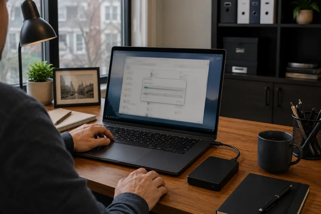File recovery being tested from an independent backup drive.
