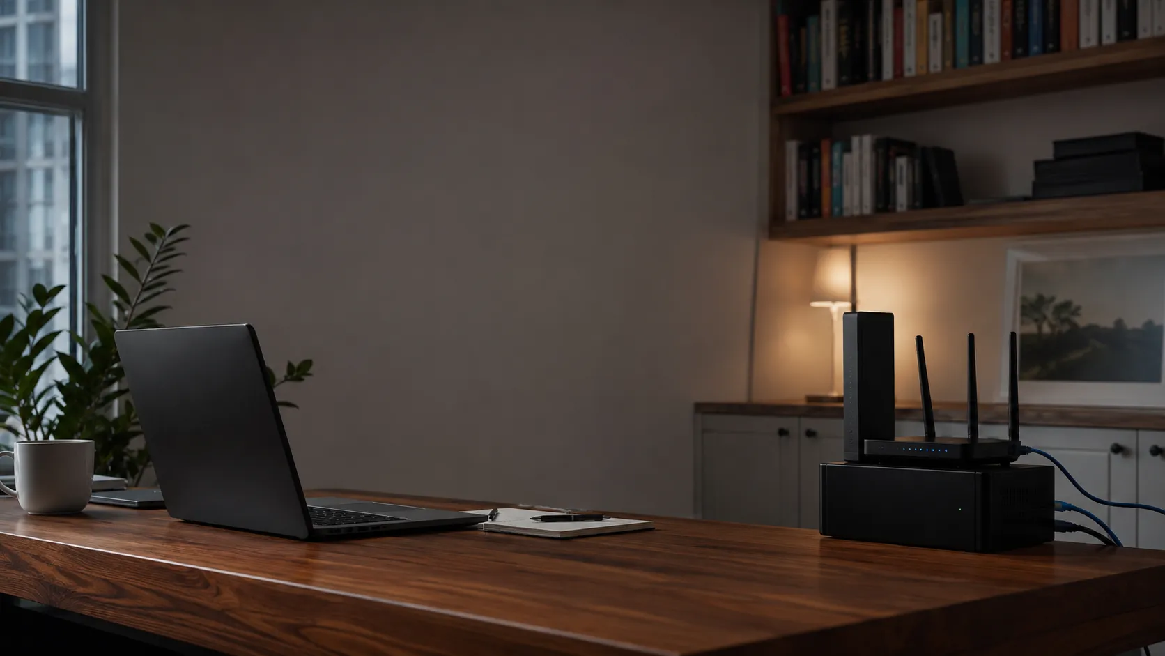 Laptop and home internet equipment continuing to operate on backup power.