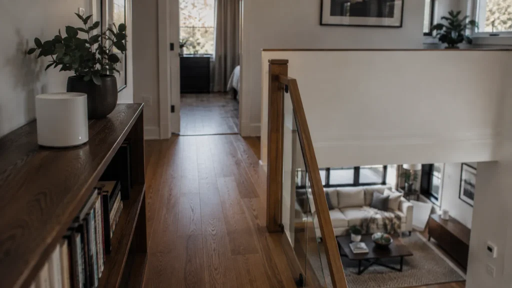 Mesh Wi-Fi nodes positioned on different floors of a multi-storey home.
