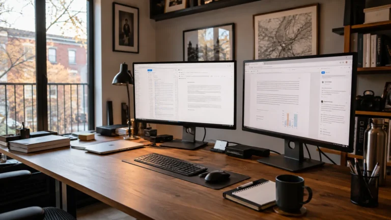 Small-business workstation showing desktop and browser-based productivity workflows.