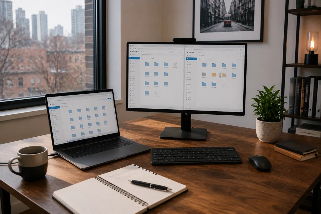 Business cloud storage organized into individual and shared company file areas.
