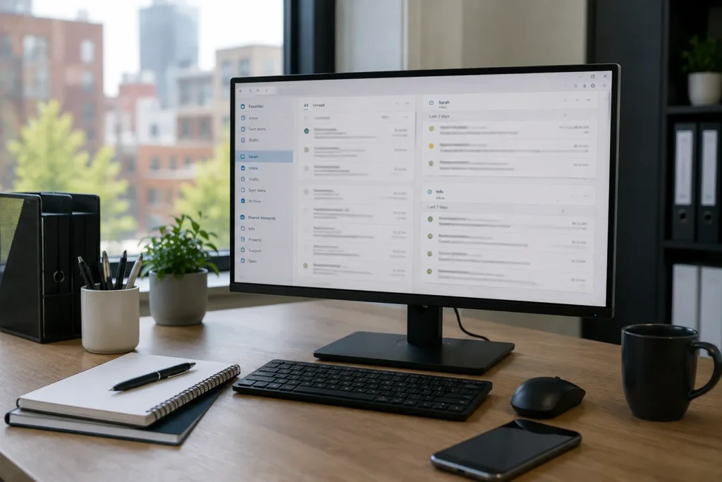 Business email system organized with individual and shared inboxes.