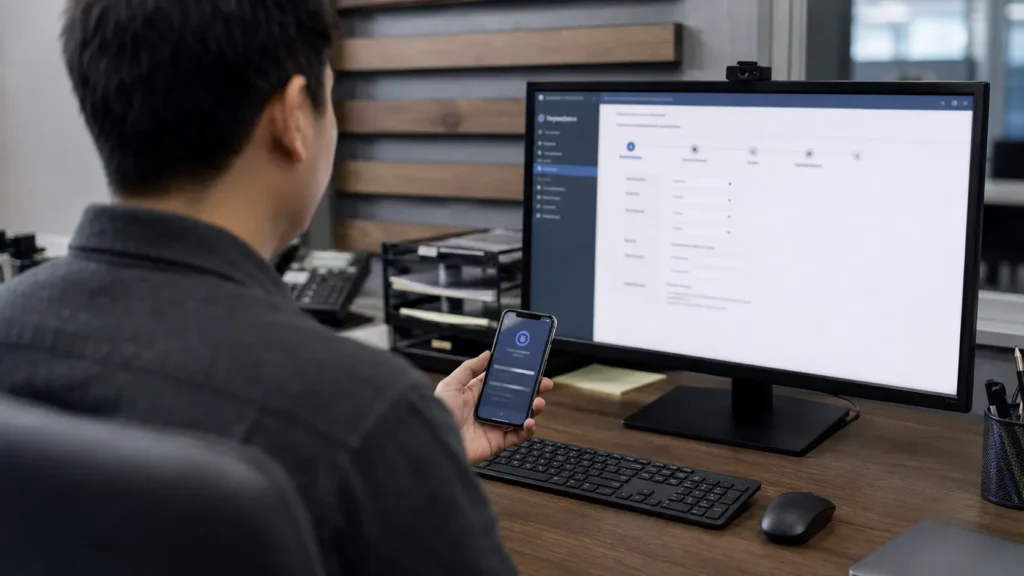 New employee business account being configured with multi-factor authentication.