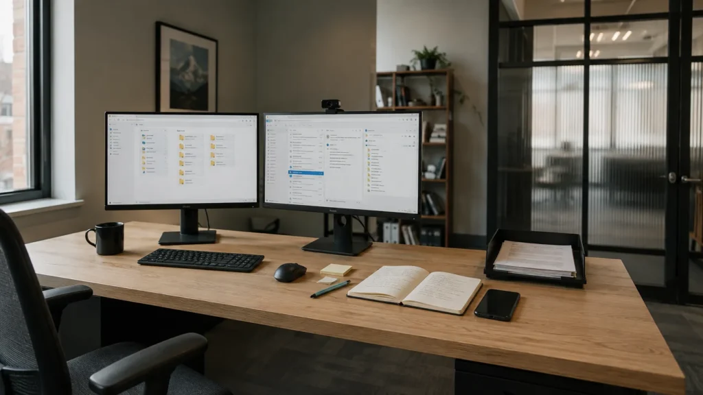 New employee computer configured with business applications and shared files.