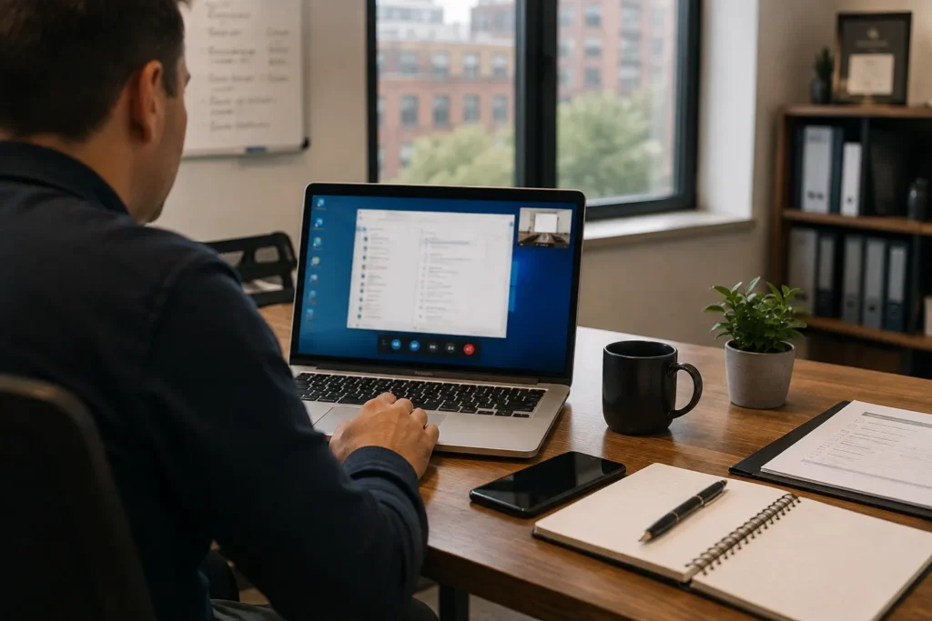 Small-business computer receiving remote technology support.
