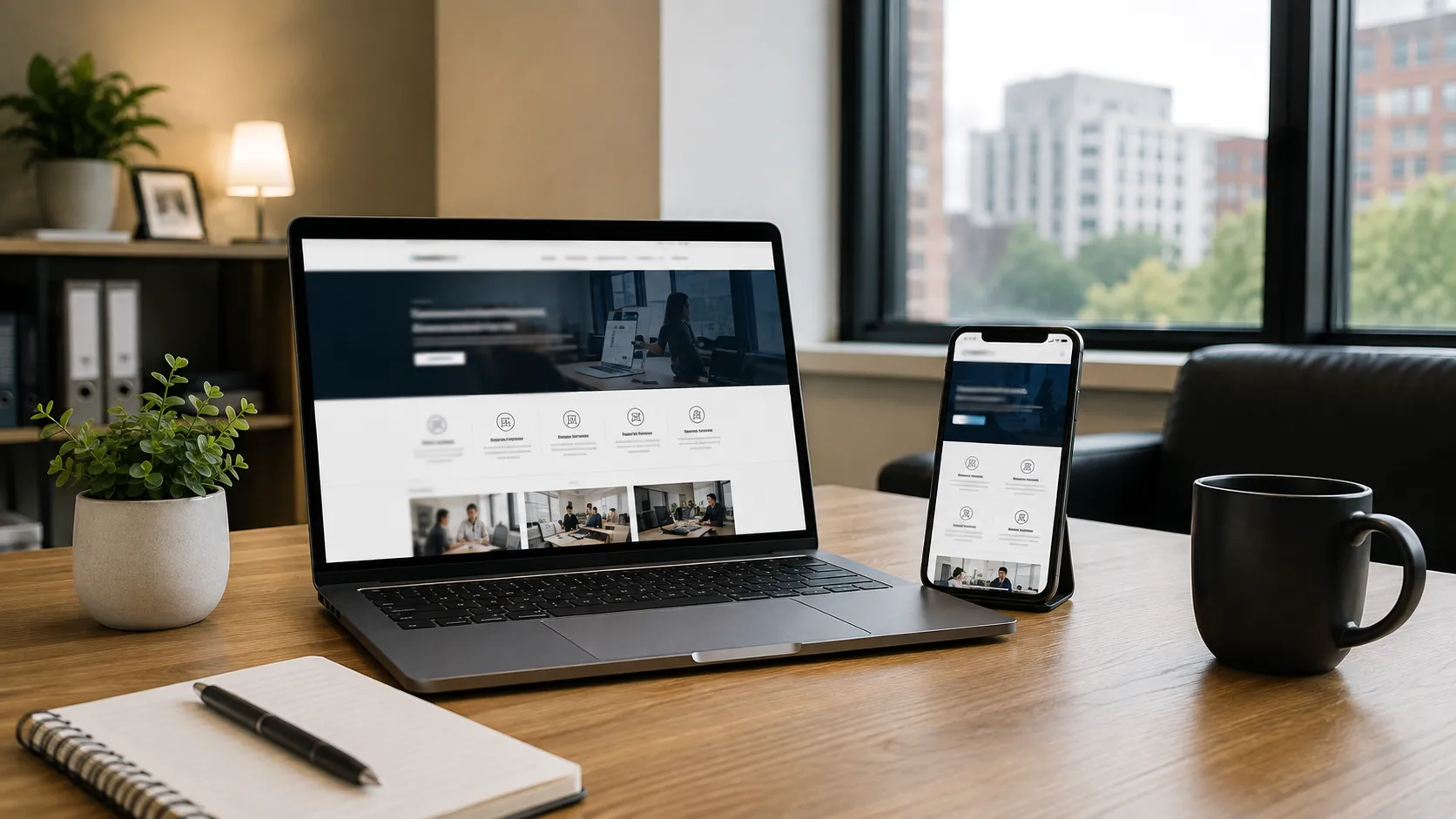 Small-business website displayed on a laptop and smartphone.