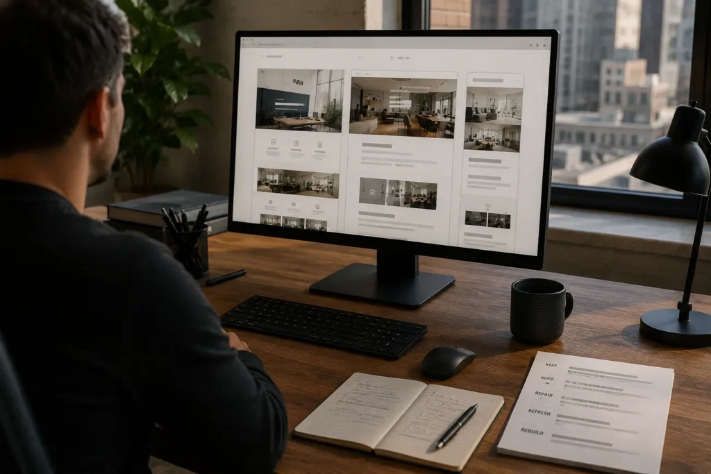 Website navigation and service-page structure being reviewed.
