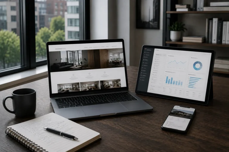Small-business website undergoing a performance review on desktop and mobile devices.