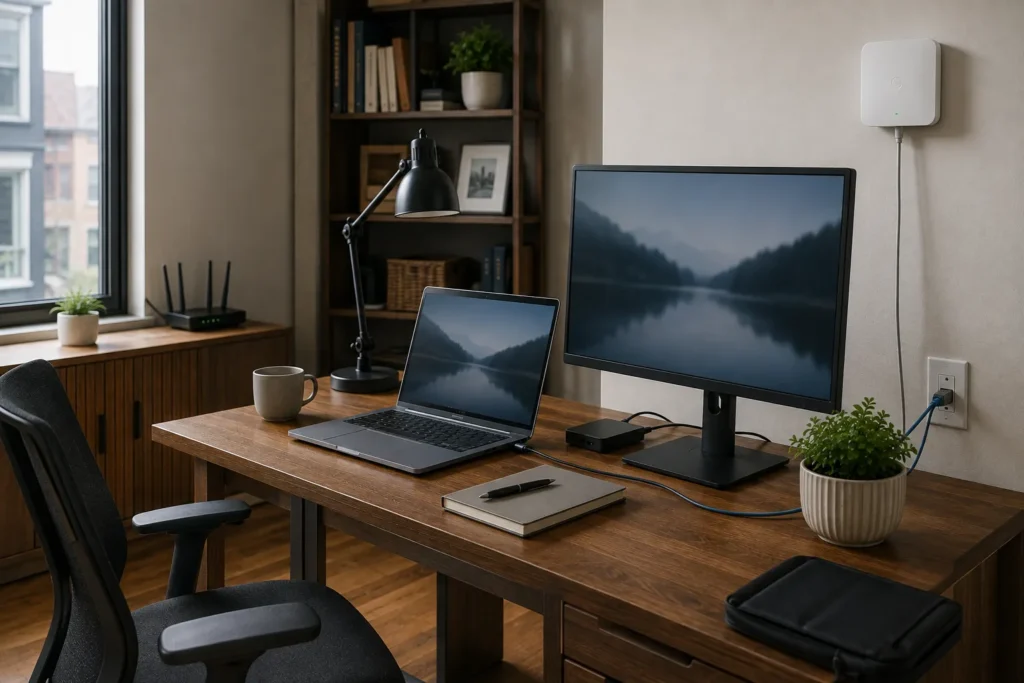 Home-office computer connected to the network through Ethernet.
